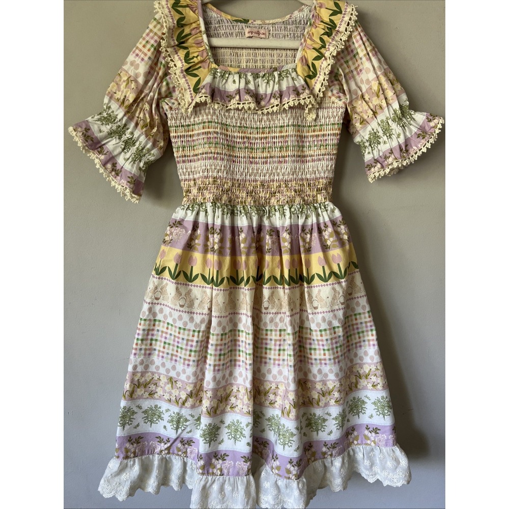 Ivy City Co Girl's Spring Easter Bunny Smocked Puff Sleeve Dress Size 8